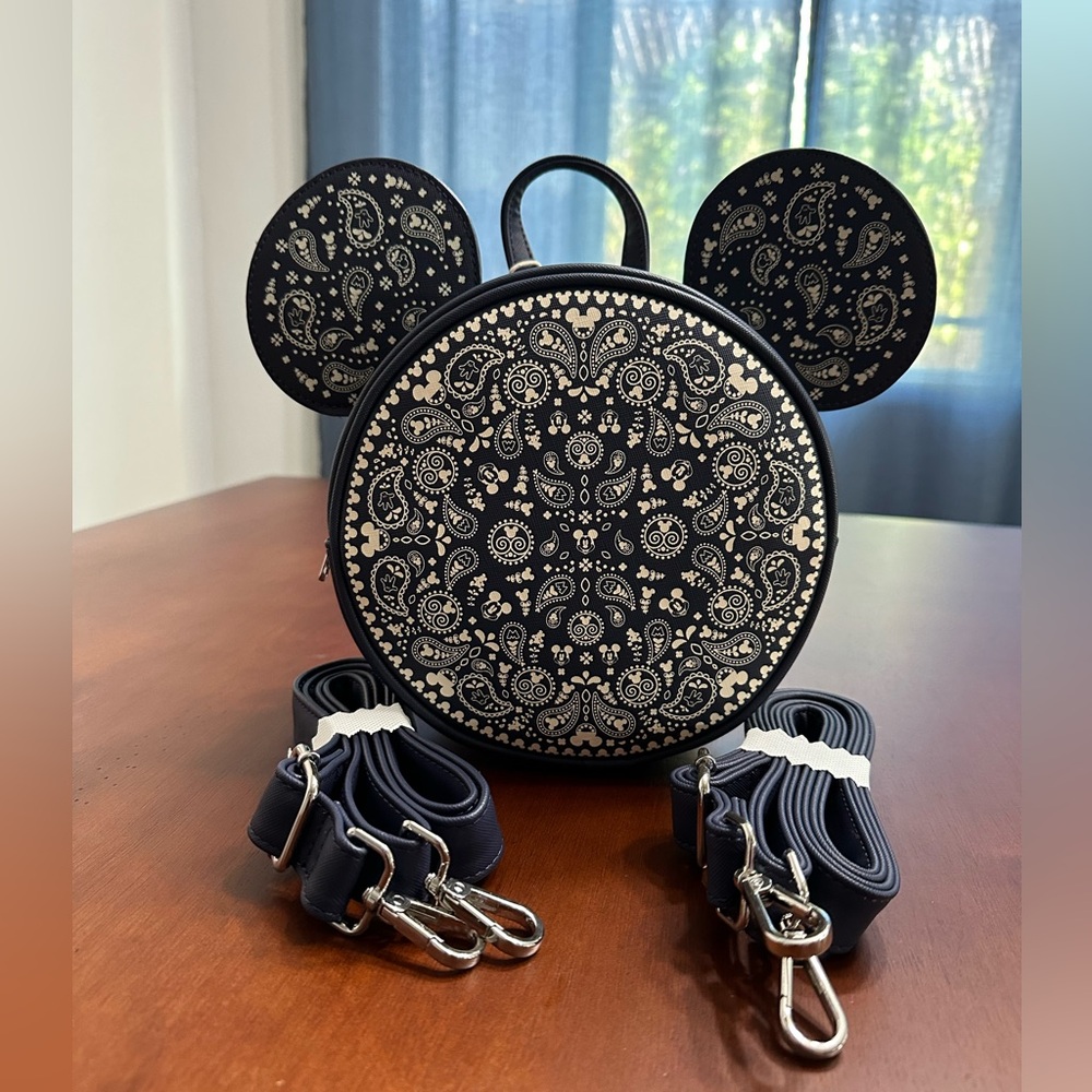Disney Mickey Mouse Navy Blue Paisley Mini Backpack - Picture 2 of 8
